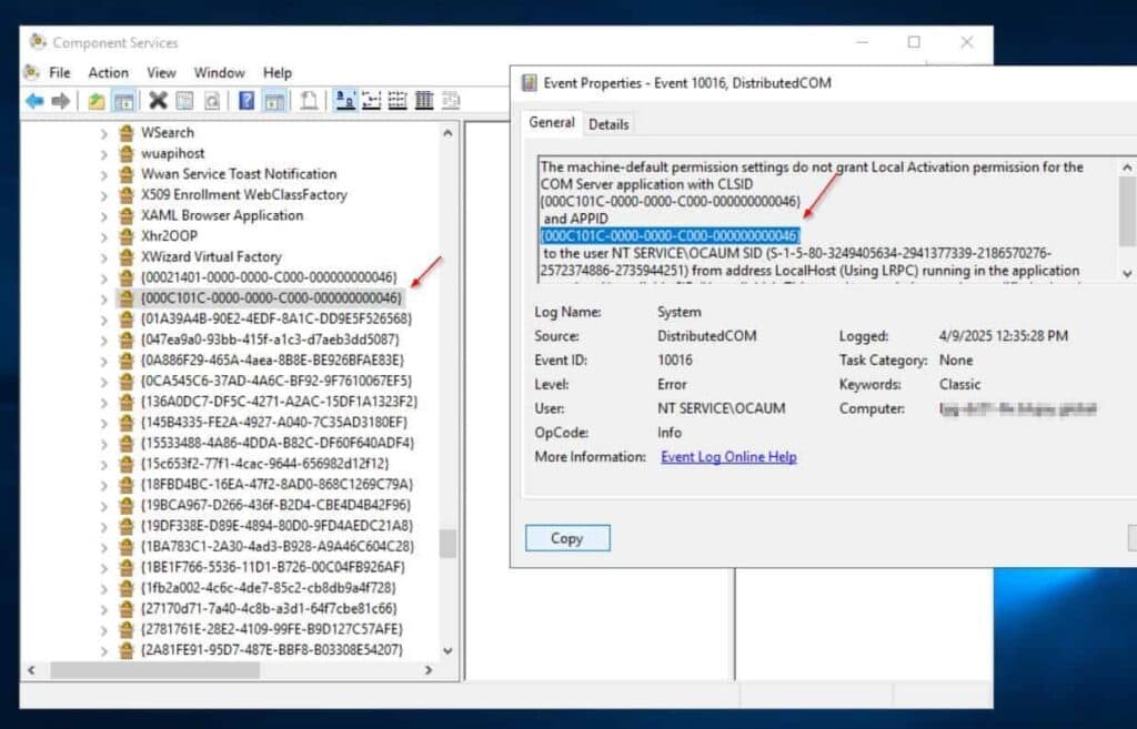 After that, expand DCOM Config, look for the corresponding
