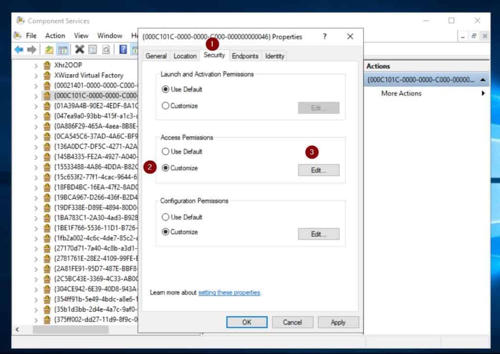 On the Properties window, select the Security tab, then in the Access Permission section, select Customize, then click the Edit button.