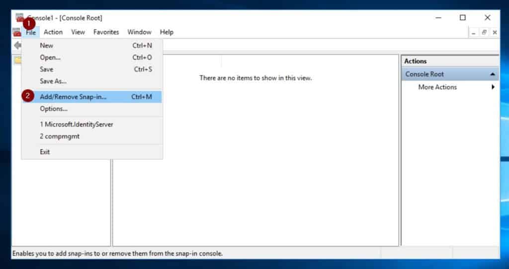 Then, on the MMC, click File and select Add/Remove snap-in...