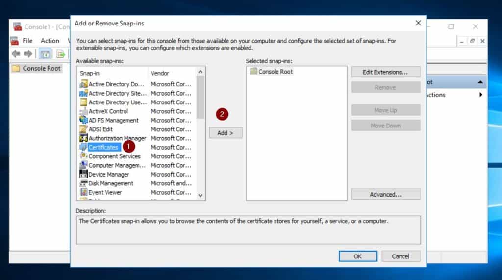 Then, select Certificates > Add.