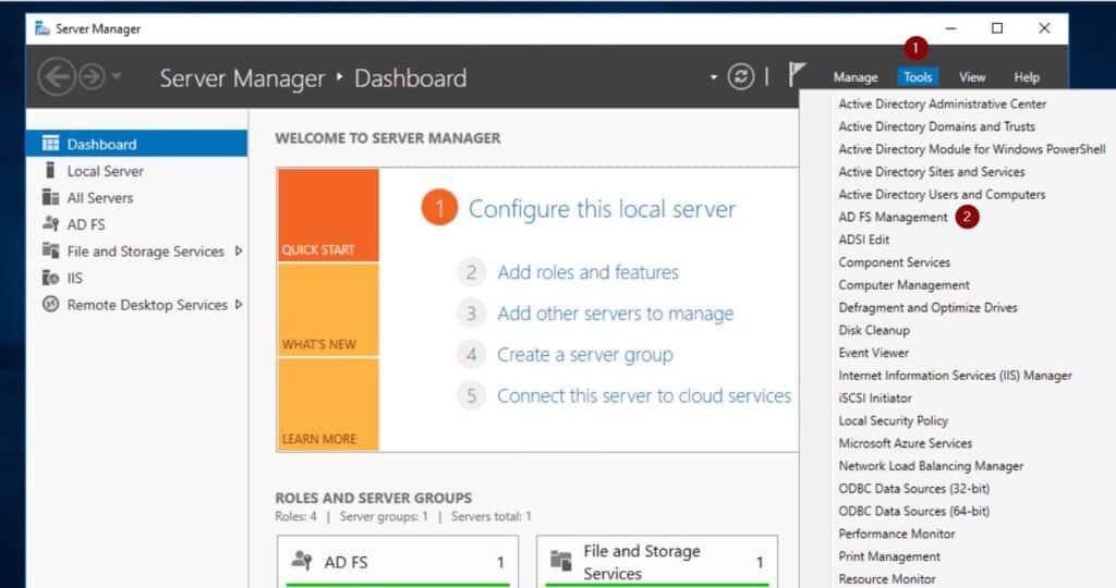 To confirm that the AD FS server you're signed in to is the primary server, open the AD FS Management console via Server Manager.