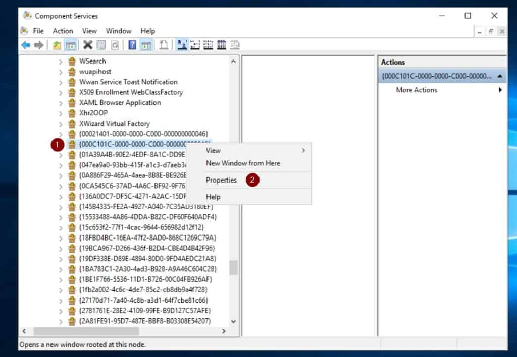 After that, expand DCOM Config and look for the corresponding service in the error viewer, right-click on it, and then choose Properties.