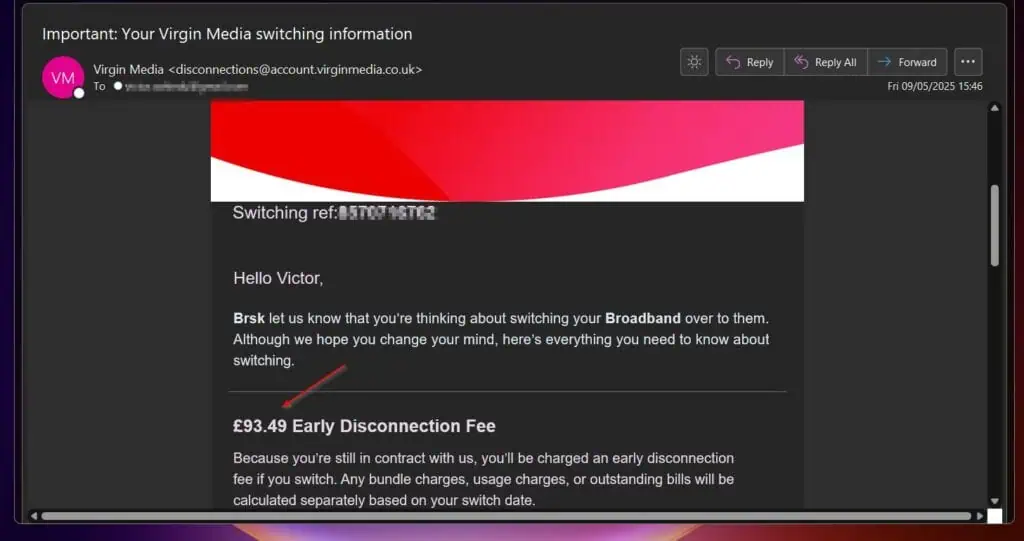 Virgin Media Early Disconnection Fee