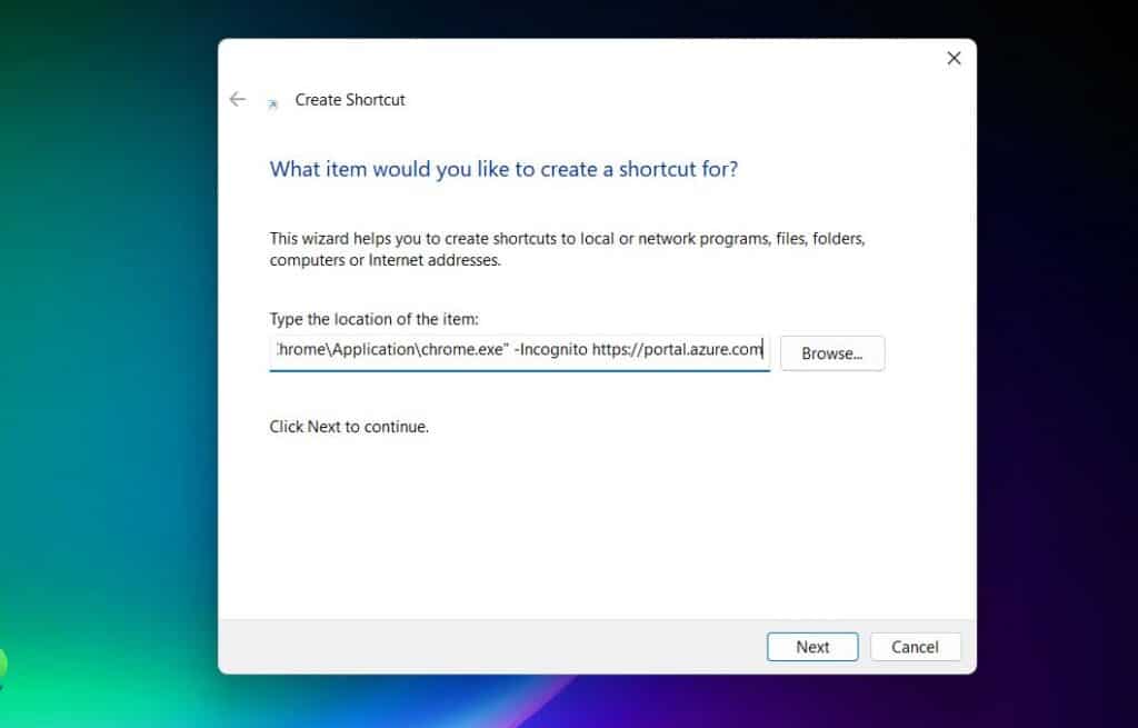 Finally, enter a name for the shortcut and click Finish.