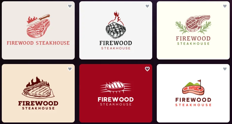 Logo ideas generated by Design.com for Firewood Steakhouse