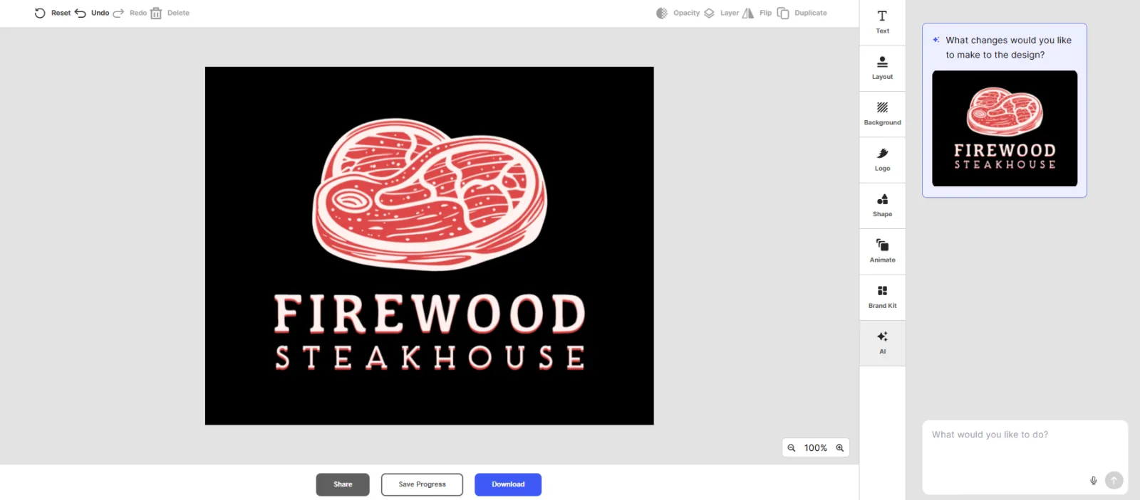 Editing a logo with the Design.com AI chat assistant