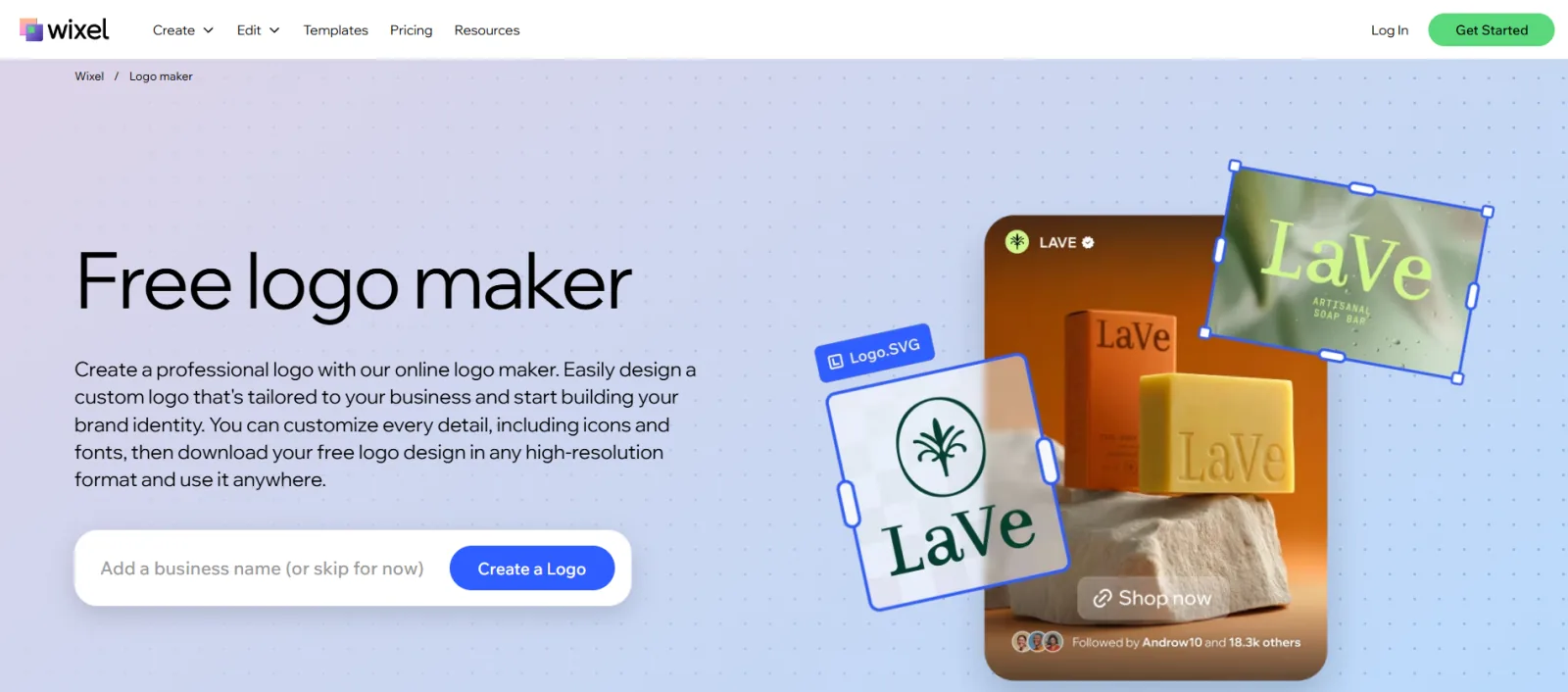 Wixel free logo maker homepage