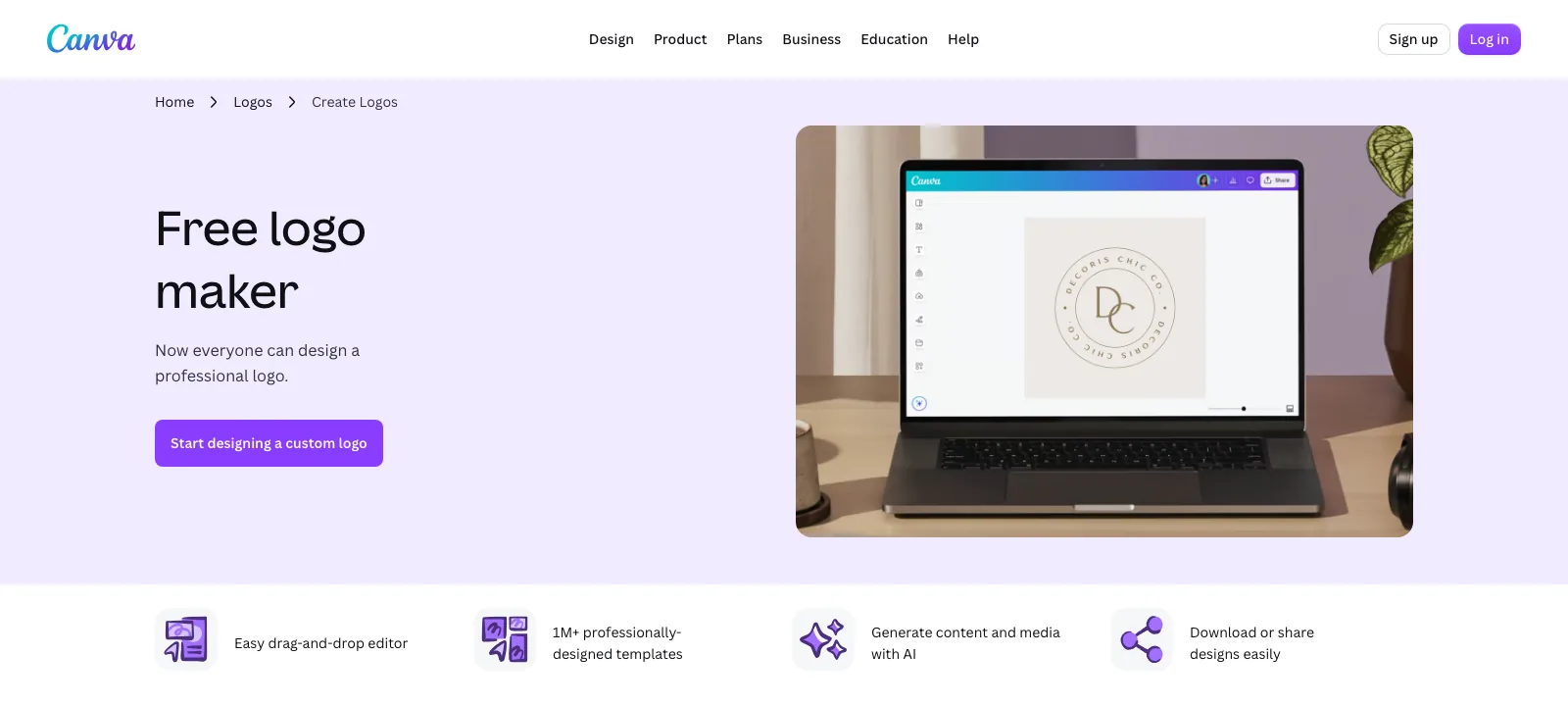 Canva free logo maker homepage